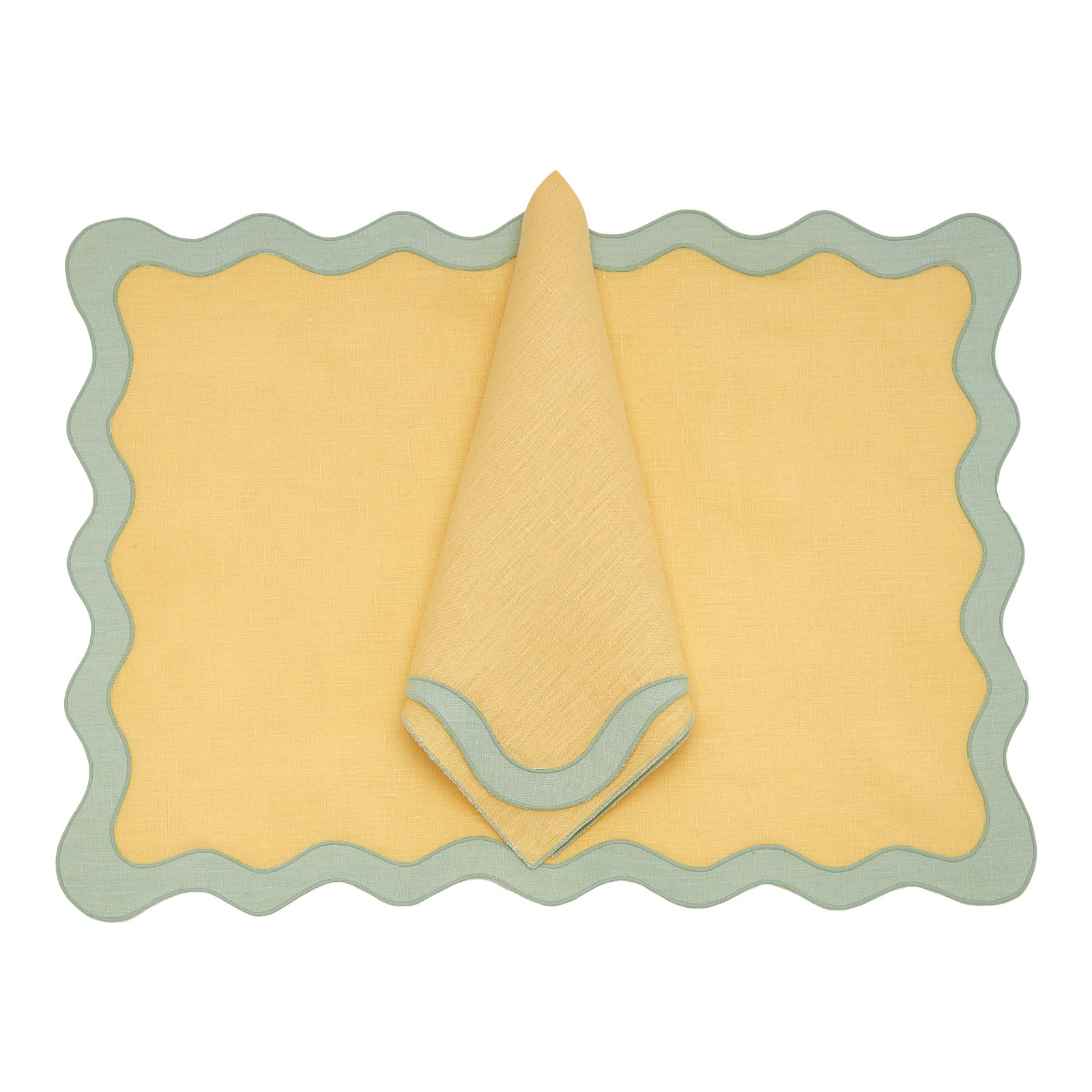 Scalloped Linen Placemat + Napkin Colorblock Set | California Home+Design